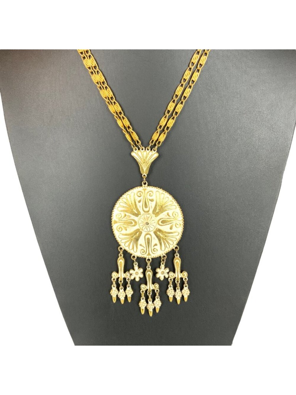 Vintage 70s Vendome Goldtone Medallion Statement Necklace Signed
